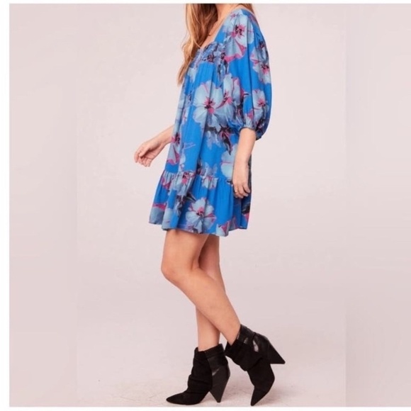 Band Of The Free Soria Floral Mini Dress In Lapis Slate Blue Small - Picture 1 of 7